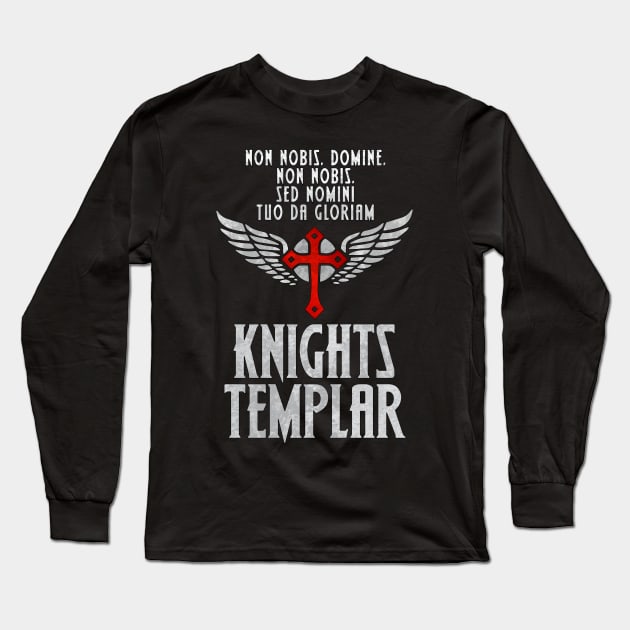 Knights Templar MOTTO insignia / The crusader / Cross and wings vintage style Long Sleeve T-Shirt by Naumovski